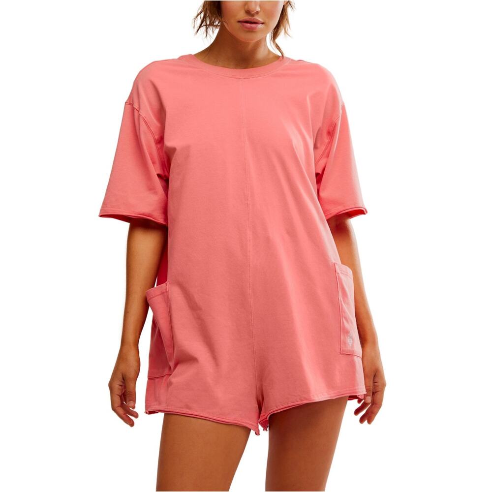 NEW Free People Movement Neon Coral Oversized Shapeless Hot Shot Tee Romper XS - Picture 10 of 14